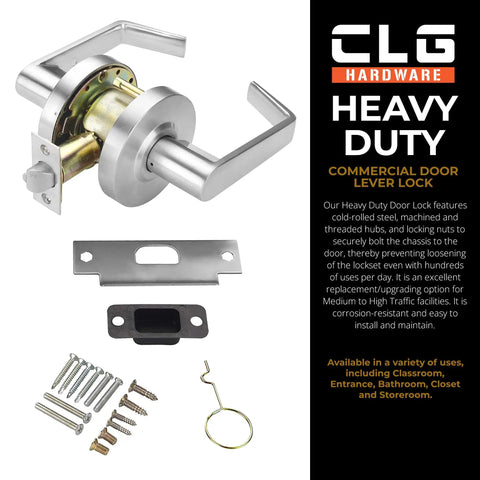 Passage Closet Door Lever Heavy Duty Built To Last Commercial Grade Satin Chrome Non Locking Door Handles With Latch For Interior Doors ADA Compliant Cylindrical Lever Hardware with installation components