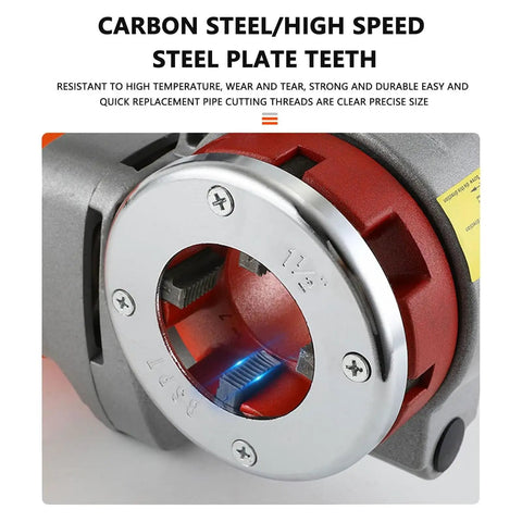 Close-up of carbon steel and high-speed steel plate teeth on Hella Reliable Electric Pipe Threader And Portable Tapping Machine 110V 230V.