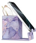 Pencil Holder With Phone Stand And Eyeglasses Organizer Desktop Desk Or Nightstand Organizer In Lilac Marble with phone and glasses