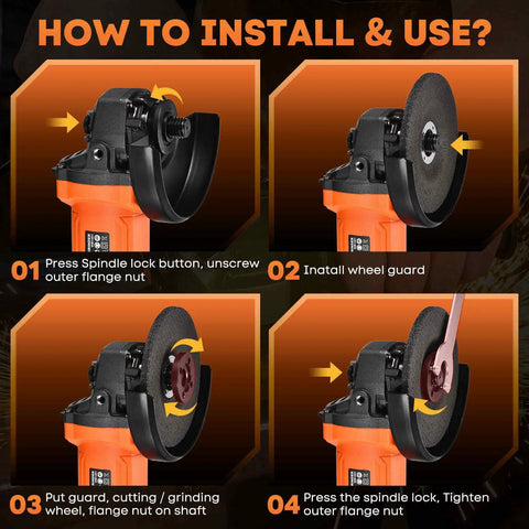 How to install 4 1/2 Inch Angle Grinder 850W 11,000 RPM High Torque Electric Grinder With Auxiliary Handle and 5 Wheel Attachments