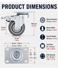 Product dimensions for Set Of Four 3 Inch TPR Swivel Plate Casters With Dead Quiet Foot Brakes and Zero Drag Non Marking Rubber Tread.