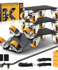 Heavy Duty Furniture Dolly Featuring Silent Smooth Rollers And Slick Floor Friendly Plate For Zero Sweat Moving Couches Or Pianos Up To Two Thousand Pounds Solid Carbon Steel Platform with 4 dollies and accessories.