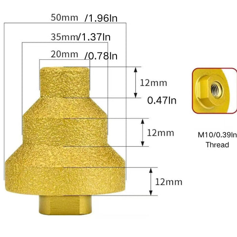 Diamond Core Stepped Pagoda Drill Bit M10 Thread For Metal And Granite Three Size Hole Opener with dimensions