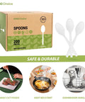 Package of 100% Compostable Heavy Duty Flatware Set, 200 Count No Plastic Spoons And Utensils with usage examples.
