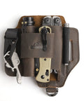 Leather EDC Multitool Sheath Belt Organizer For Daily Carry And Work Use, Fits Leatherman Tools, Flashlights, Dark Brown Gift