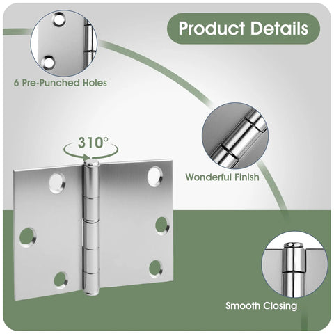 3 Inch Door Hinges Pack Of 12 Brushed Nickel Quiet Heavy Duty Metal Hinges With Soft Close For Hollow Core Doors Rust Resistant 6 Hole Square Door Hardware