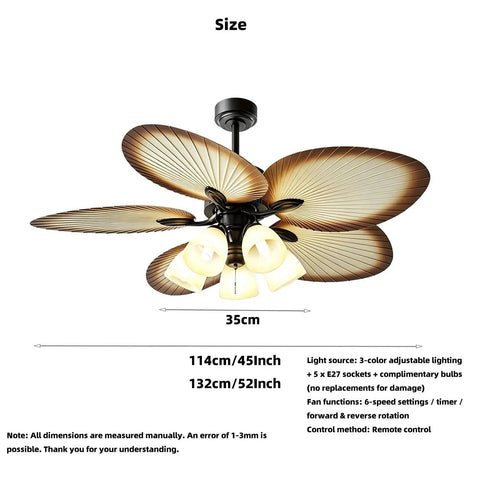 YPDJVLTI 45-52Inch Ceiling Fans Lights Ceiling Lamp with four leaves design, remote control, and adjustable lighting size displayed.