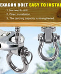 Hexagon bolt installed with stainless steel hook, part of Bulletproof Heavy Duty Swing Hangers 4 Pack Built Like A Tank.