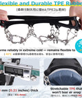All Terrain Traction Crampons With 8 Stainless Steel Spikes For Boots And Shoes showing flexible TPE and cold resistance