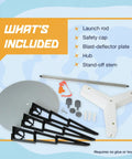 Porta Pad E Launch Pad For Model Rockets, Quick Setup Rocket Launch Pad Kit with parts and launch rod displayed