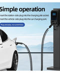 Heavy Duty Type 2 Electric Vehicle Charger Extension Cable With Smart Temp Sensor And Automatic Leakage Cutoff Spring Flex Coil Cord Up To Twenty Two Kilowatts Plug And Go For Daily Grinds Or Road Trips Done Right connecting to an electric car at a charging station.