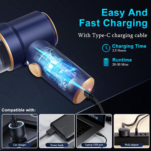 Handheld Car Vacuum Cleaner With 9000Pa Suction, 120W High Power, LED Light, Fast Charge via Type-C, compatible with various devices