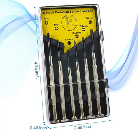 Ultra Handy Mini Screwdriver Set Six Piece Precision Kit For Jewelry Watches Eyeglasses And Electronics Repairs With Flathead And Phillips Bits