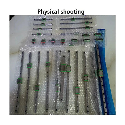 Assorted Beefy 9mm Linear Rail Kit With Slide Block For 3D Printers And CNC Machines, wrapped in bubble wrap