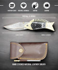 Damascus Fish Style Folding Knife With Ladder Pattern Blade Handmade Damascus Steel Pocket Knife For Everyday Carry