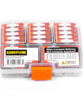 DIY Ready Wire Connectors Set In Sturdy Case With 221 Series Inline Splice 12 AWG Kit Includes 221-2401, 221-412, 221-413, 221-415 Compact Splicing Wire Nuts For Home Wiring Projects 90-Piece in clear plastic case with orange latch.