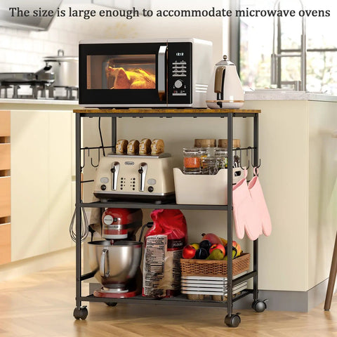 Rolling Kitchen Microwave Cart With 3 Tier Storage On Locking Wheels A Multiuse Utility Cart For Kitchen