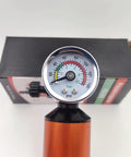 Green Pneumatic Spray Gun Pressure Regulator With Integrated Oil Water Separator And Paint Control Valve 1/4 Inch Thread pressure gauge close-up.