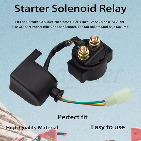 Starter solenoid relay for 4-stroke GY6 50cc-125cc Chinese ATV, dirt bike, go-kart, pocket bike, compatible with TaoTao, Roketa, Sunl.