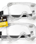 2 Pack PVC Safety Goggles With UV400 Transparent Lenses White Vent Valve Anti Fog Comfort Fit And Adjustable Elastic Band