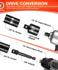 Impact Socket Adapter Set 1/4 To 3/8 Inch And 3/8 To 1/2 Inch Reducers CrMo Steel shown in drive conversion diagram