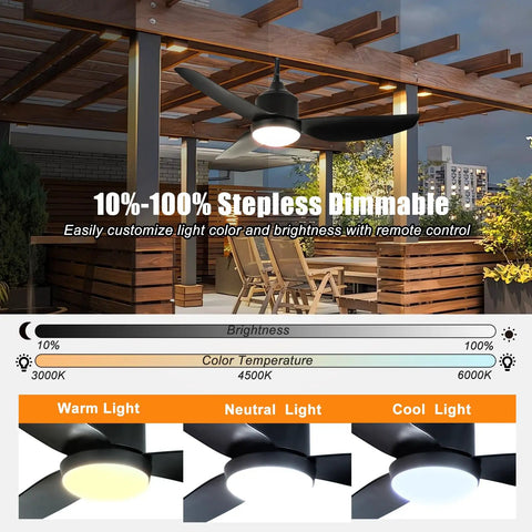 42 Inch Outdoor Ceiling Fan With Light Black Waterproof Gazebo Hangin Fan For Patios And Porches Remote And App Control