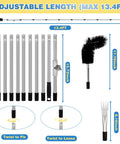 Image showing the 13 Foot Reach Gutter Cleaning Tool with No Ladder Needed Adjustable Pole, 180 Degree Pivot Head, and accessories.