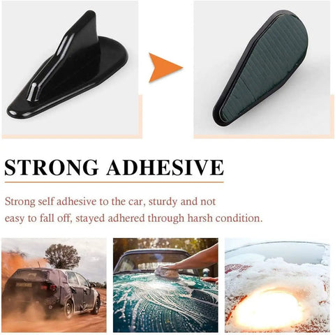 Diffuser Shark Fin Kit 10 Piece Set For Spoiler Roof Wing Air Vortex Generator Black Dope Look Aggressive Evo Style Car Exterior Decor With Strong Adhesive And Easy Peel And Stick No Drill Required shown with adhesive detail
