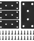 Heavy Duty Matte Black Stainless Steel Mending Plates 4 Pack With Screws, showing three plates and twenty-four screws.