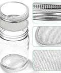 Straight Up Premium 304 Stainless Steel Sprouting Lid For Mason Jars showing thick mesh germination screen on jar.