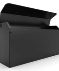 Edward Wall Mounted Mailbox in slick matte black with powder coated steel, lid open, medium capacity for small boxes and envelopes.