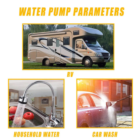 Water pump usage for RV, household faucet, and car wash, ideal 12V DC Diaphragm Water Pump Self Priming 3.0 GPM At 55 PSI For RVs.