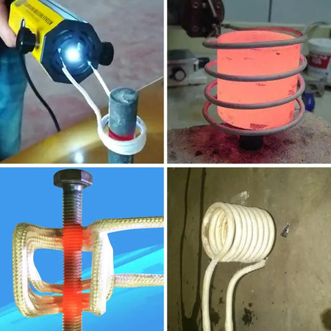 8 Piece Induction Heater Coil Kit For Flameless Bolt And Nut Removal With Pro Grade Heavy Duty Heat Resistant Coils in Use