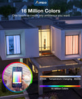 Smartphone controlling 16 million color LED lights in modern home, highlighting temperature range from 2700K to 6500K