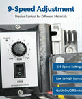 Beast Mode Belt Grinder 2.2Kw 9 Speed Benchtop Polisher showing 9-speed control panel for precise adjustments.