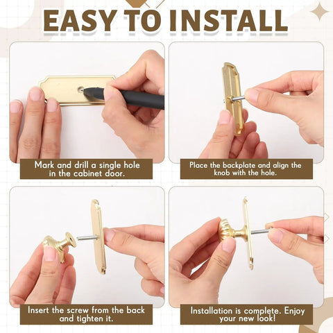 Step-by-step installation of 10 Pack Vintage Cabinet Knobs With Backplates In Brushed Brass Single Hole Drawer Handles
