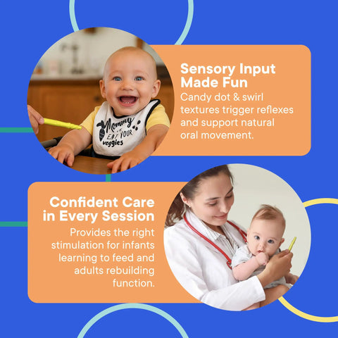 Pro Grade Oral Motor Stimulation Probe With Candy Dots And Swirls, One-Piece Flexible Build, Lightweight Durable Speech Therapy Tool For Strengthening Mouth Muscles, Chewing, And Swallowing in infant therapy