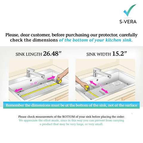 Guide for measuring sink length 26.48" and width 15.2" for One Piece Sink Rack Protector For Kohler And Whitehaven Sinks