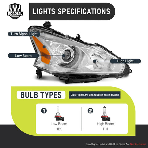Halogen Headlights With Bulbs For 2013 2014 2015 Nissan Altima 4 Door Driver And Passenger Side Replacement Not For Xenon HID OE Style Plug