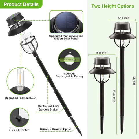 Solar Pathway Lights Outdoor 6 Pack Dope Bright White LED landscape lights with two height options and product details