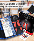 Ferrule Crimping Tool Kit With 1200 Insulated Terminals, Self Adjusting Ratchet Crimp Tool in storage case on table