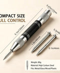 Kickass Five Inch Automatic Center Punch With Heavy Duty Rustproof Steel Body Adjustable Spring Tension And Two Extra Bits For Hella Precise Marking On Iron Or Wood In Your Project, showing size and included bits.