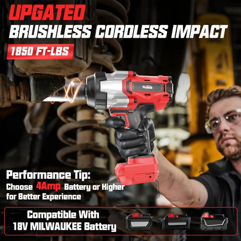 Three Quarter Inch Cordless Impact Wrench Bare Tool, High Torque 1850 Ft Lbs 2500 Nm used on machinery, 18V battery compatible