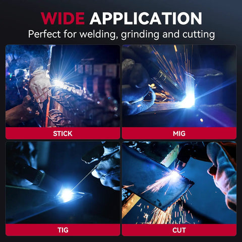 Large View Auto Darkening Welding Helmet With LED Light And Solar Powered Hood used for Stick, MIG, TIG, Cut welding