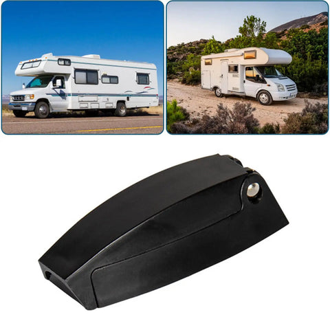 Heavy Duty ABS Square Baggage Door Catch With Spring Hinge ensures secure clamp for trailers and campers, showing black plastic latch.