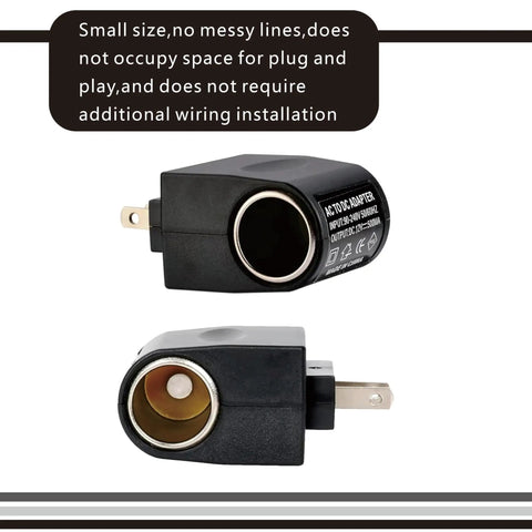 Universal Car Cigarette Lighter Adapter AC To DC Power Converter 220V To 12V with rugged ABS housing and compact design.