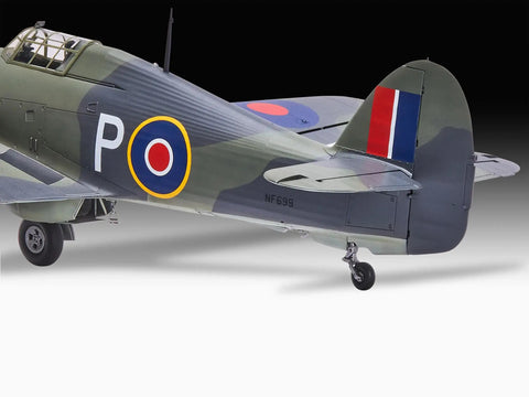 Close-up of Hawker Sea Hurricane Mk IIC 1:32 Scale Unbuilt Unpainted Plastic Model Kit tail section showing high detail.