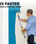 Man using EZ Roller With Long Reach Handle Holds 22 Oz In The Handle Inner Fed Paint Roller Cuts Mess And Paints Interior Walls And Ceilings 2x Faster