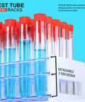 50 Pack Clear Plastic Test Tubes 16x100mm With Red Caps And Blue Rack Holder For Nurse Party Decor And Halloween Favors
