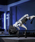 Lite 3 Basic AI Quadruped Robot Platform For Robotics Developers And Researchers Featuring Dope Mobility And AI Driven Motion Control For Algorithm Testing And Real World Robotic Application Development, white quadruped robot in lab